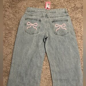 Edikted Gray Jeans with Pink Bow Details
